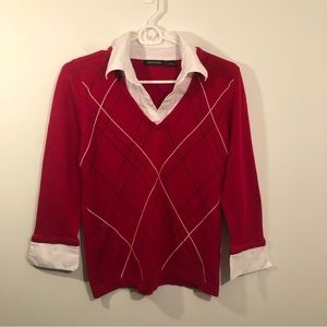 Notations Argyle Collared Cotten Blend Sweater Womens Red, Black ,White